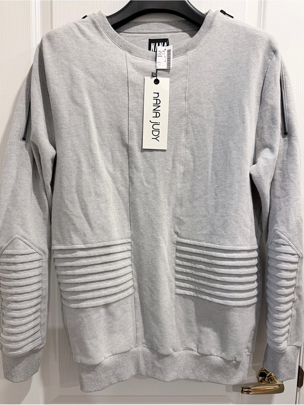 nANA judy Light Gray Quilted-Panel Crewneck Sweatshirt
